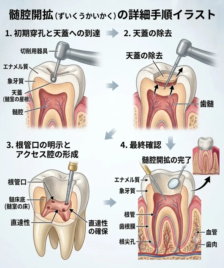 髄腔開拡 根管治療 歯の根っこの治療手順